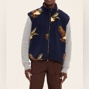 Woolrich x Target Duck Print Fleece Vest Navy Sherpa Zip Front Men’s Medium